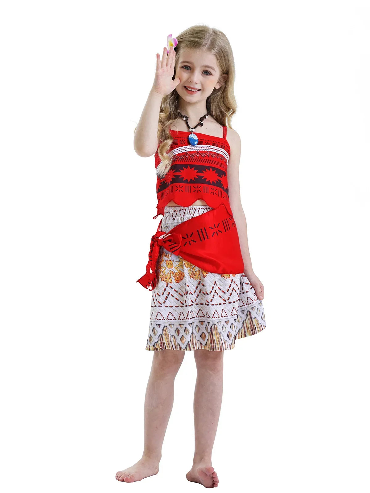 New Dress Girls Princess Clothes Kids Dress Up Vaiana Necklace Pig Chick Children Carnival Party Summer Costume Set 2-10T