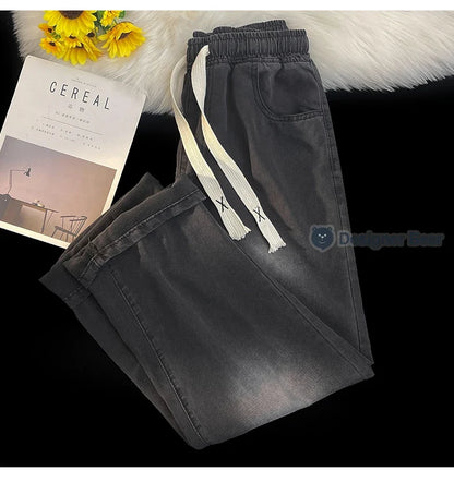 2026 New Spring Summer Men's Baggy Jeans Lyocell Fabric Wide Leg Pants Drawstring Trousers Male City Boy Plus Size S-4 5XL Y2K