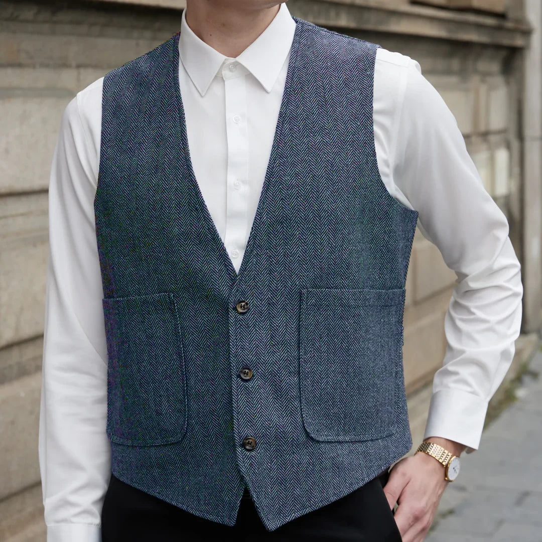 Men Vest Gray Herringbone V Neck Single Button Waistcoat For Wedding Prom Business Casual Formal Daily Office Work Men Suit Vest