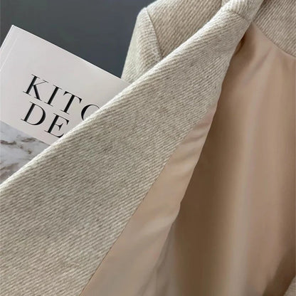 Fashion Woolen Suit Jacket Women's Vintage Blazers Double-breasted Office Coat Female Casual Outerwear Spring Autumn Streetwear