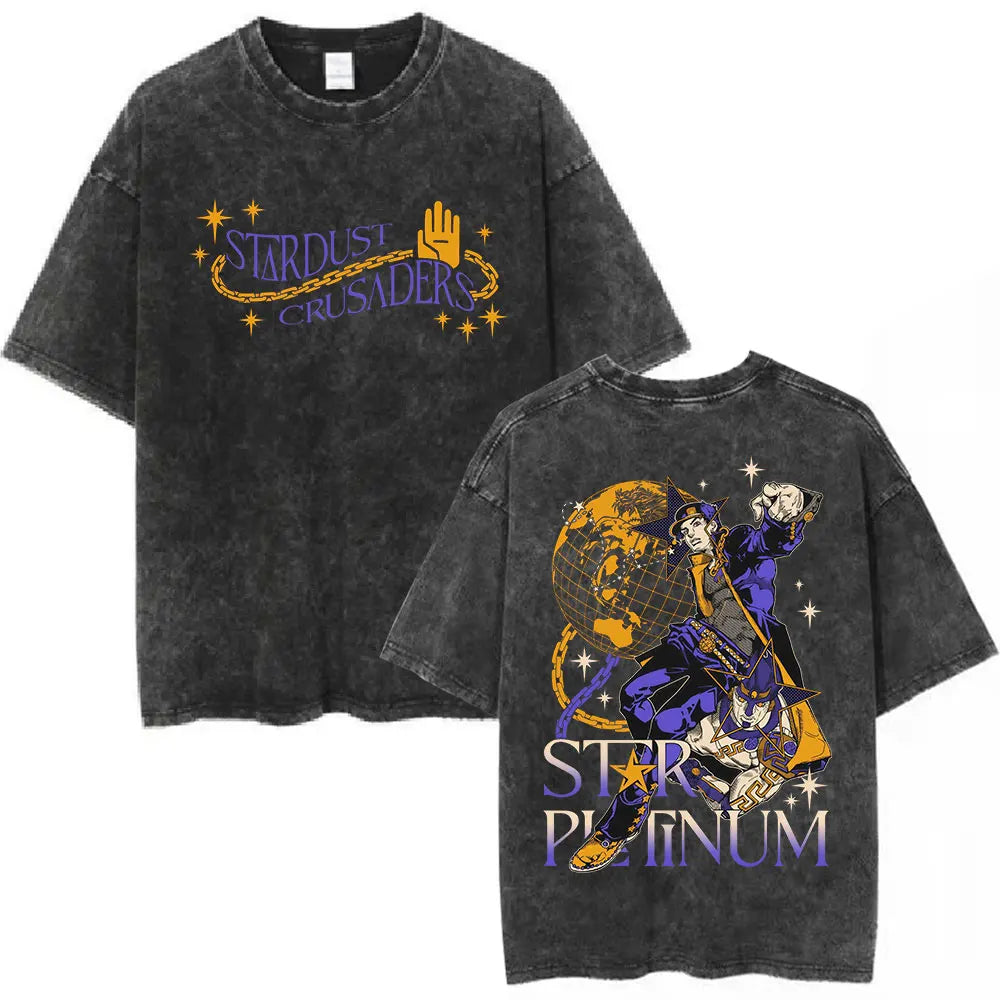 Anime Jojo Bizarre Adventure Washed T-shirt STEEL BALL RUN Diego Brando Manga T-shirts Men Women Cotton Casual Oversized T shirt