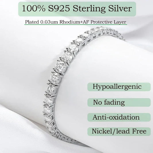 Bracelet de tennis pour femme en vraie moissanite de 2 à 6,5 mm, plaqué platine, 100 % argent sterling 925, cadeau de Noël, bijoux de mariage