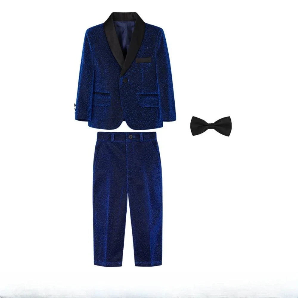 Glitter Boys Shawl Lapel Suits 3 Pieces Stage Performance Outfit,Handsome Smart Kids Suit Set For Birthday Party 90-170cm