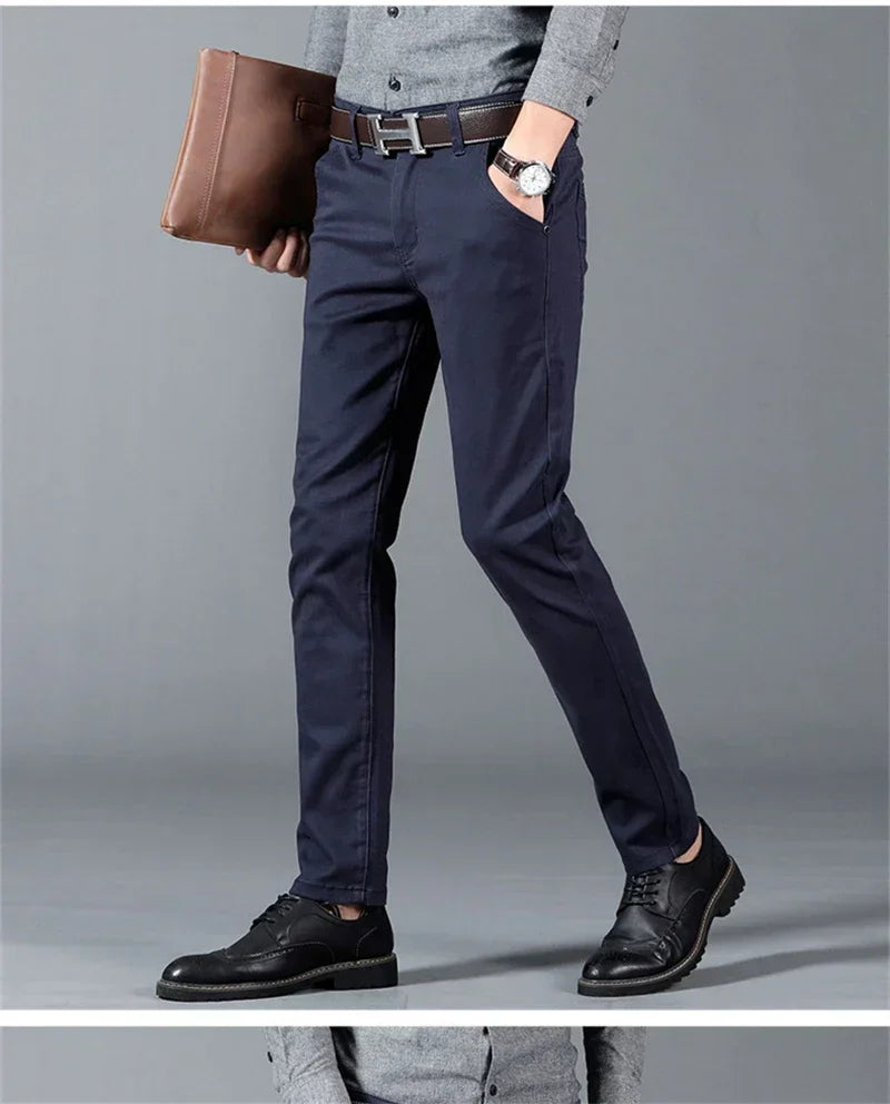 New Mens Spring Summer Business Casual Pants Fashion Cotton Soft Stretch Straight Classic Trousers Korean Solid Color Man Pants