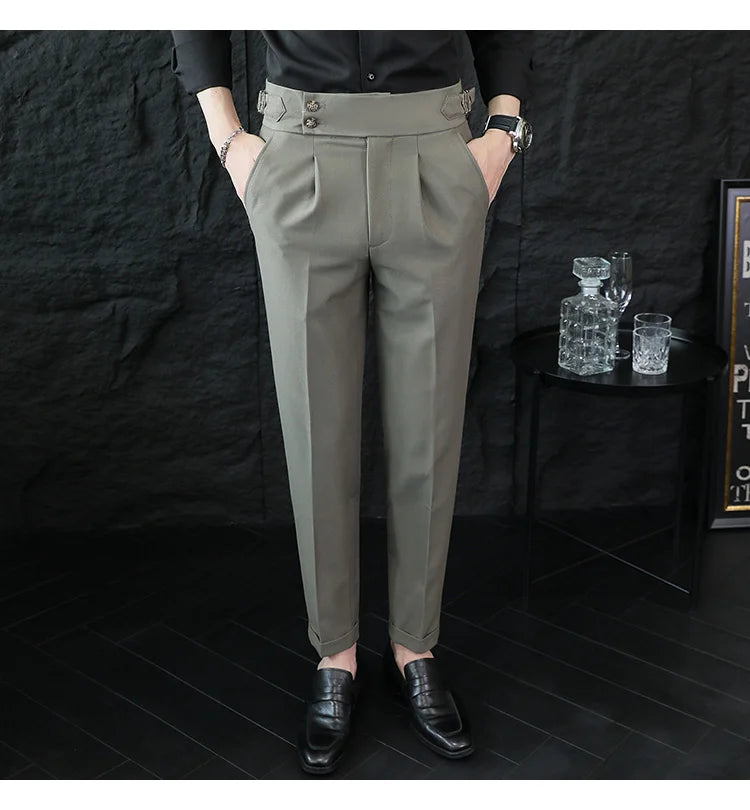High Quality Italian Style High-waisted Suit Pants Fashion Neapolitan Men's Slim Fit Business Office Social Wedding Trousers