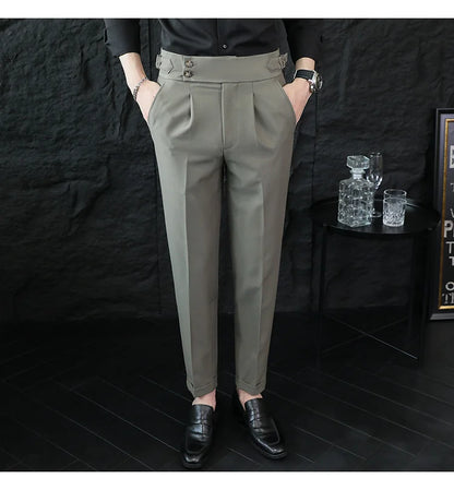 High Quality Italian Style High-waisted Suit Pants Fashion Neapolitan Men's Slim Fit Business Office Social Wedding Trousers