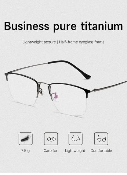 New Titanium Rectangular Classic Business Half-rim Anti-blue Light Reading Glasses Men's Customizable Prescription 8017JX