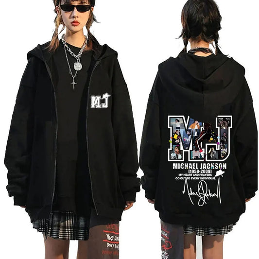 Classic Vintage Michael Jackson Zipper Hoodie Men Women Hip Hop Punk Rock Oversized Zip Up Jacket Men's Fleece Zip Up Sweatshirt