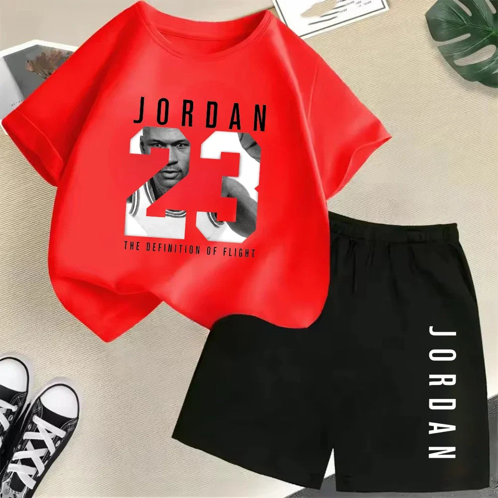 Été à manches courtes enfants T-shirt ensemble sport mode garçons filles Shorts 2 pièces ensemble décontracté marque impression