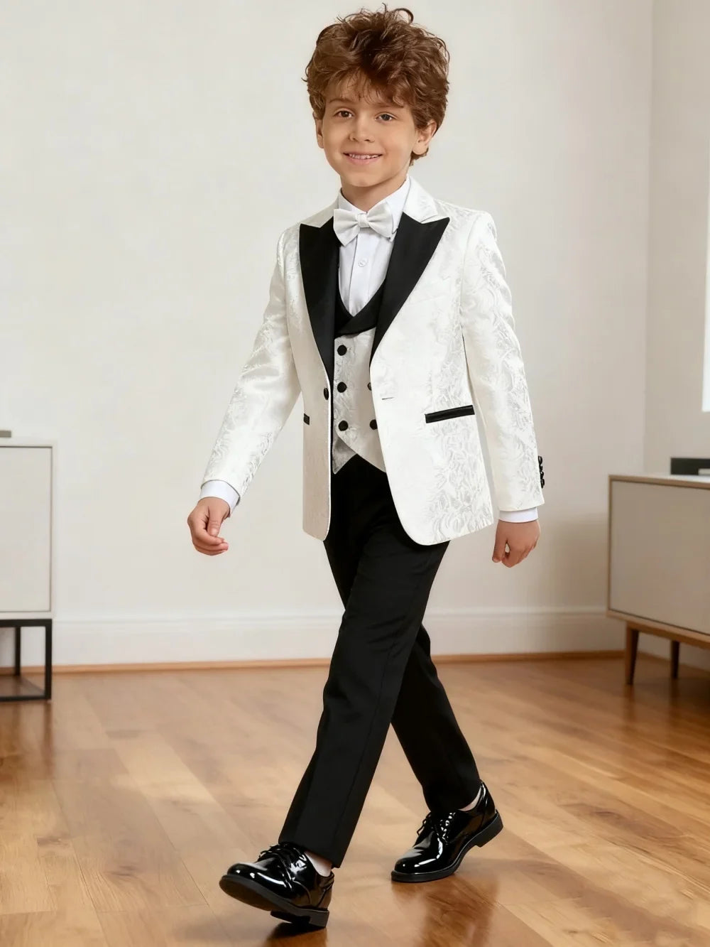 Hot Selling Stylish Paisley Jacquard Boys Formal Suit Set 3-14 Years 4 Piece Kids Wedding Tuxedo Elegant Blazer Vest Pants Bow
