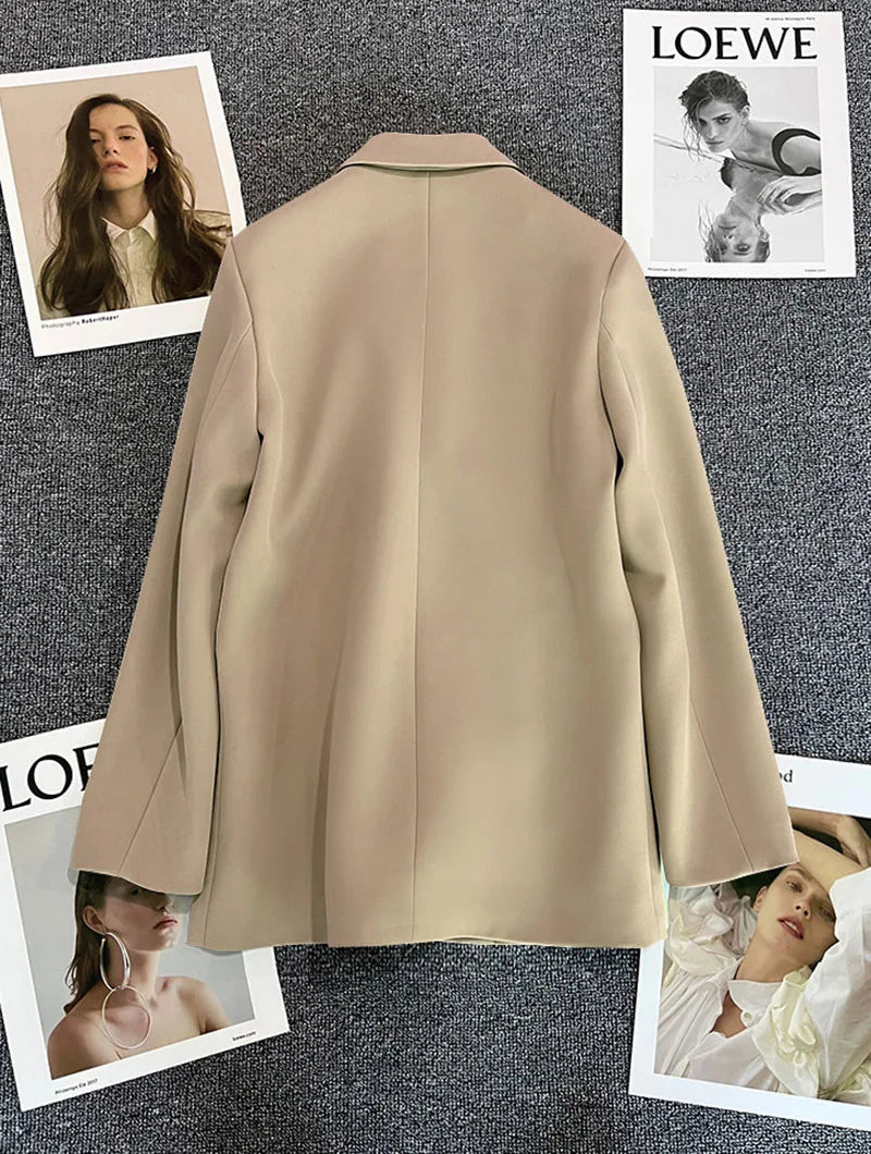 Casual Small Suit Jacket Women Fashion Loose Metal Double-Breasted Blazer Coat Korean Occupation Office Formal Lapel Blazers