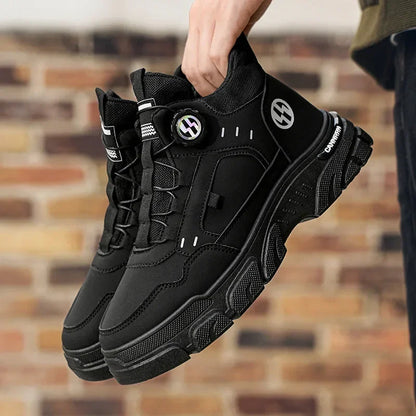 Autumn Men's Sneakers New Breathable Workwear Shoes Trendy Thick Soled Shoes Anti Slip White Casual Skateboard Shoes Ankle Boots