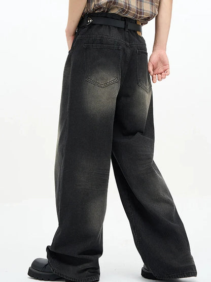 Male Classic America Hip Hop Rap Jeans Wide Leg Youth Popular Jeans Men Straight Leg Retro Loose Trousers Oversized Denim Pants