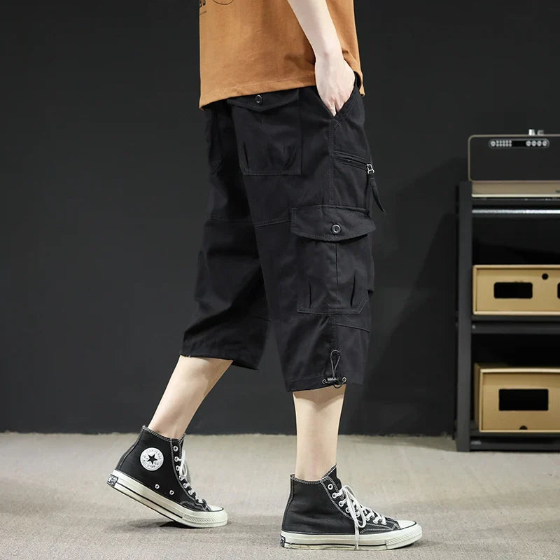 Mens Cargo Shorts Casual Half Pants Elastic Waist Summer Camo Shorts Sports Running Hiking Multiple Pockets Male Knee Pants
