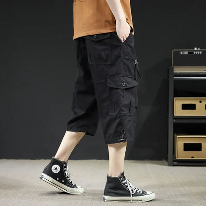 Mens Cargo Shorts Casual Half Pants Elastic Waist Summer Camo Shorts Sports Running Hiking Multiple Pockets Male Knee Pants