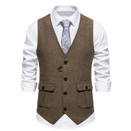 Men's Herringbone Vest Spring/summer V-neck Single Breasted Patchwork Waistcoat Slim Fit Mens Casual Suit Vest Best Dress
