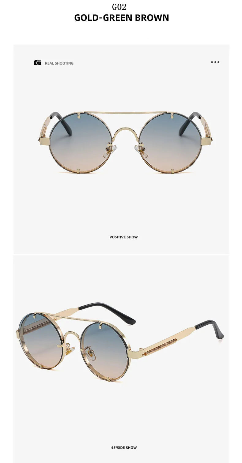 Round Steampunk Sunglasses For Men Fashionable Punk Sunglasses Women Trendy Vintage Fashion Glasses Retro Gafas De Sol Hombre