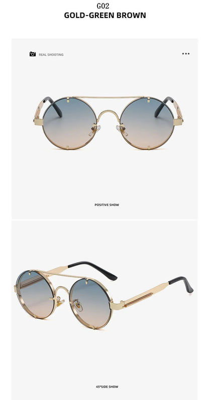 Round Steampunk Sunglasses For Men Fashionable Punk Sunglasses Women Trendy Vintage Fashion Glasses Retro Gafas De Sol Hombre