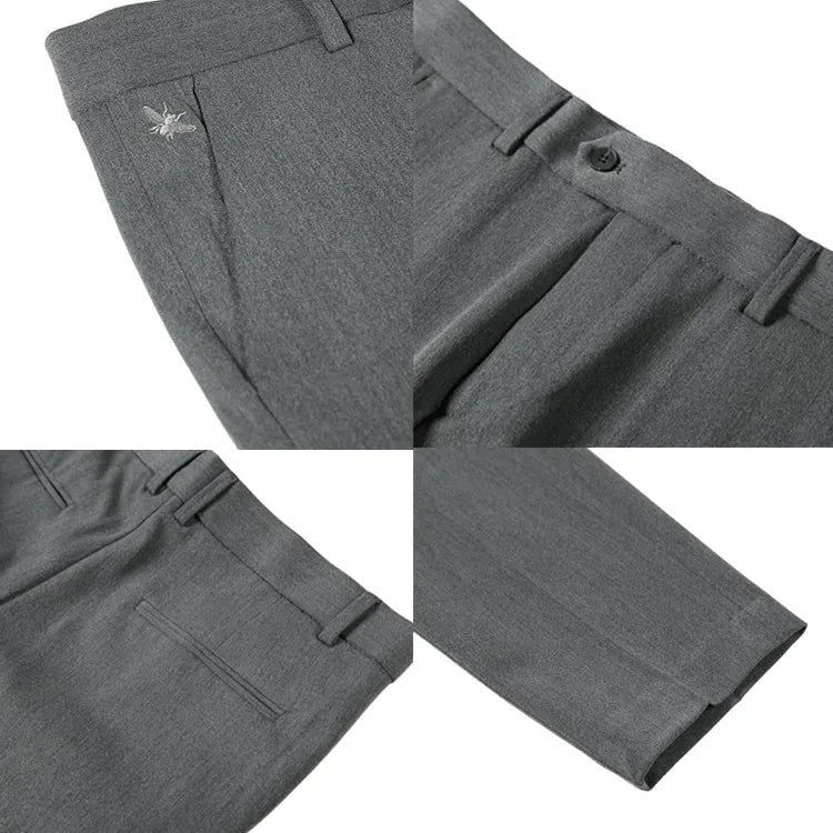 Autumn Winter New Embroidered Business Formal Pants Men Fashion Wedding Slim Fit Trousers High Quality Solid Social Suit Pants