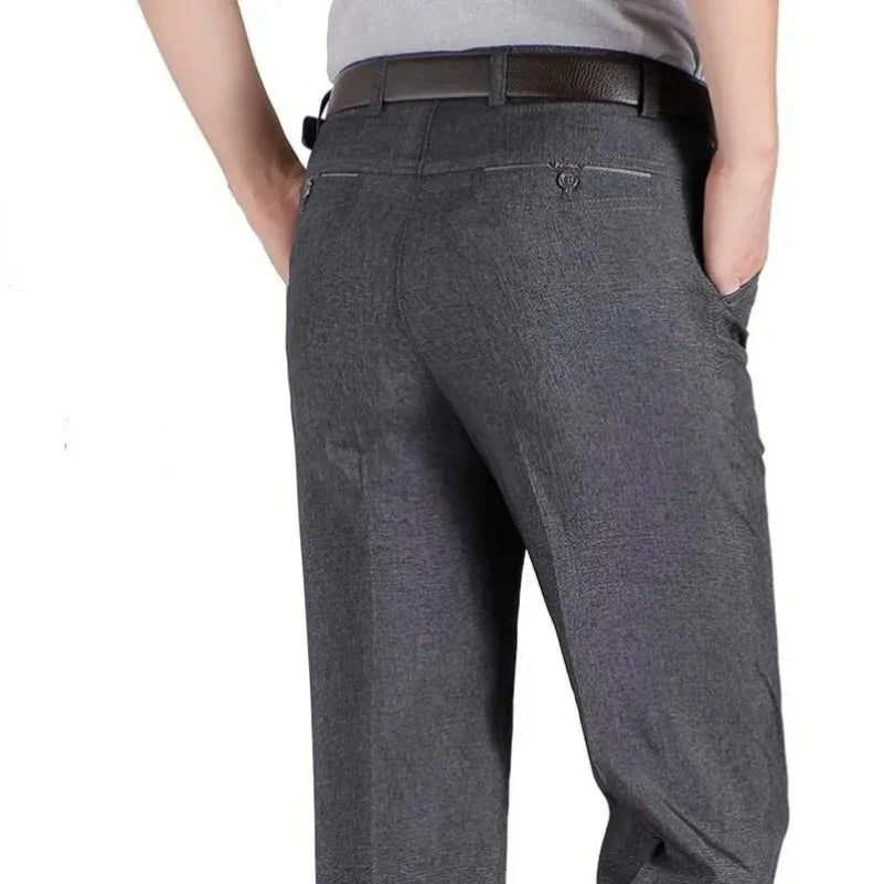 Mens Autumn Thick Summer Thin Business Pants Loose Male Pant High Waist Straight Trousers Casual Fashion Pant Plus Size 28-40