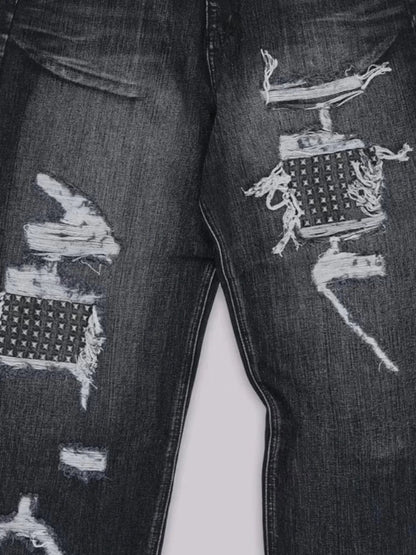 Mens Jeans Gothic Distressed Washed Denim Pant Harajuku Unisex Loose Fit Straight Leg Y2K Vintage High Street Streetwear Fashion
