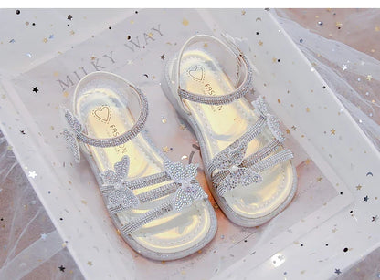 Kids Strappy Sandals for Girls 2025 New Summer Toddler Beach Shoes with Sparkly Sequins Soft Sole  Princess Girls Party Flats