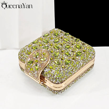 Elegant Full High Quality Diamond Design Olive Color Italian Women's Shoe and Handbag Set for Weddings and Special Occasions
