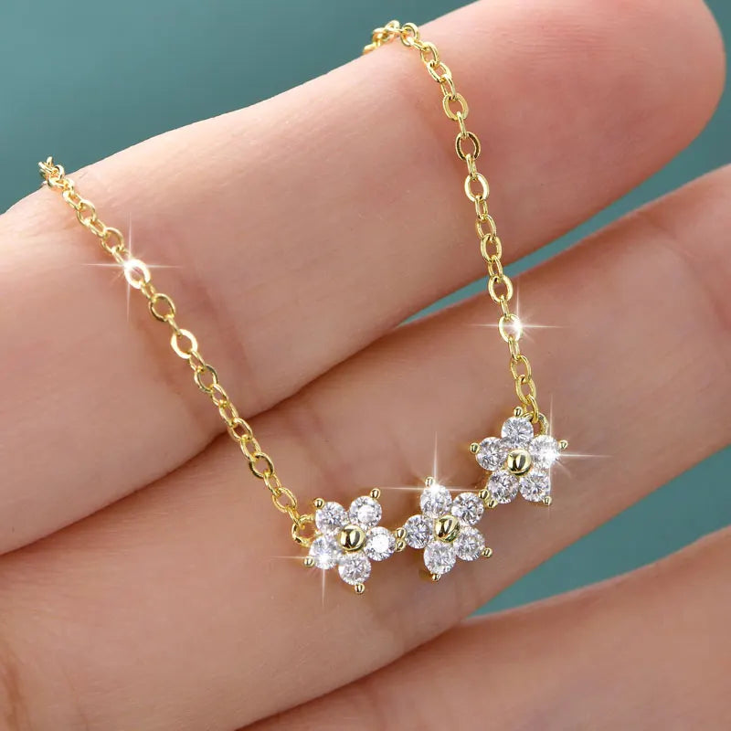 GRA Certified D VVS1 Moissanite Diamond Sweet Mini Flower Pendant Necklace for Women Chain Neck Jewelry Gifts Collares