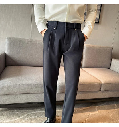 Autumn Winter Thicken Elastic Waist Casual Warm Pants Men High Quality Fashion Slim Social Party Dress Trousers Men's Clothing