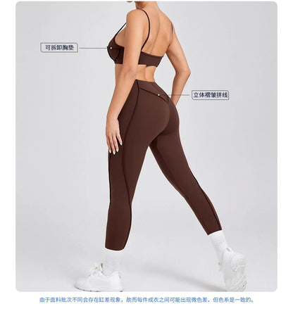 Yoga Sports Fitness Sets High Waist Hip-lifting Trousers Open Back Bra Suit Casual Running Workout Gym Leggings Sexy Sets Women