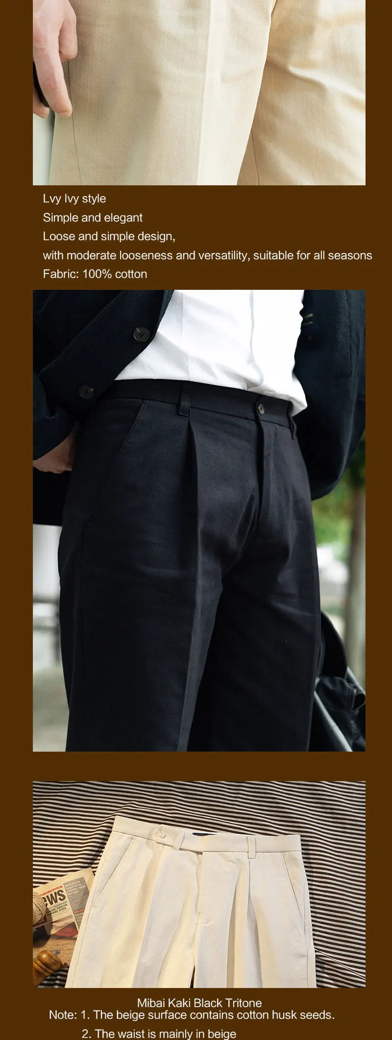 American Retro Lvy Ivy Loose Wide Leg Pants Men's Cotton Straight Leg Casual Pants 9-Inch Pants Can Be Customized