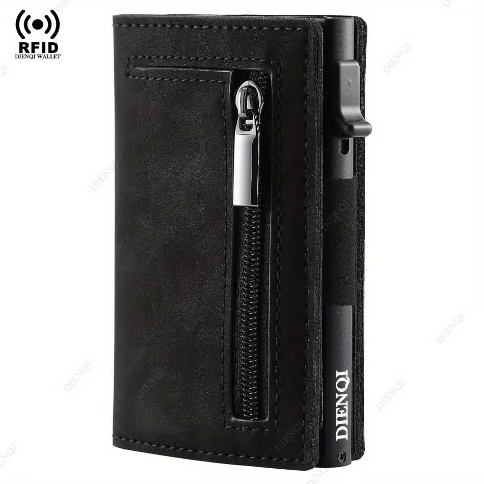 Porte-cartes de crédit bloquant le RFID, portefeuille homme de luxe, Pop Up, fin et minimaliste, étui porte-cartes bancaires noir pour hommes
