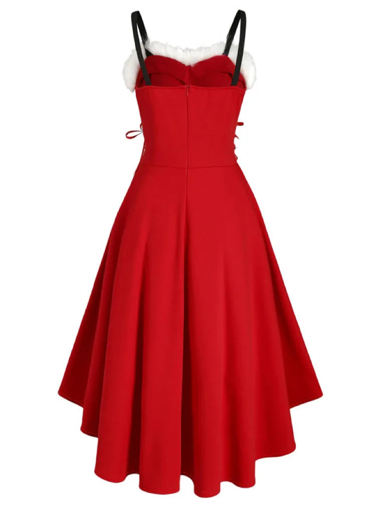 Women's Dress Christmas Floral Print Cold Shoulder Flounce Trim Elegant Dresses For New Year Sexy Merry Christmas Gift