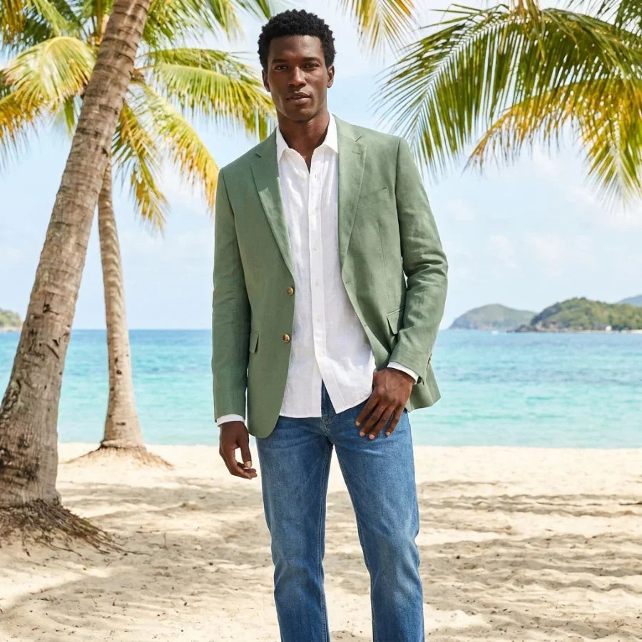Sage Green Linen Blazer for Men Summer Beach Party 1 Piece Man Suit Jacket Notched Lapel Slim Fit Male Fashion Suit XS-5XL