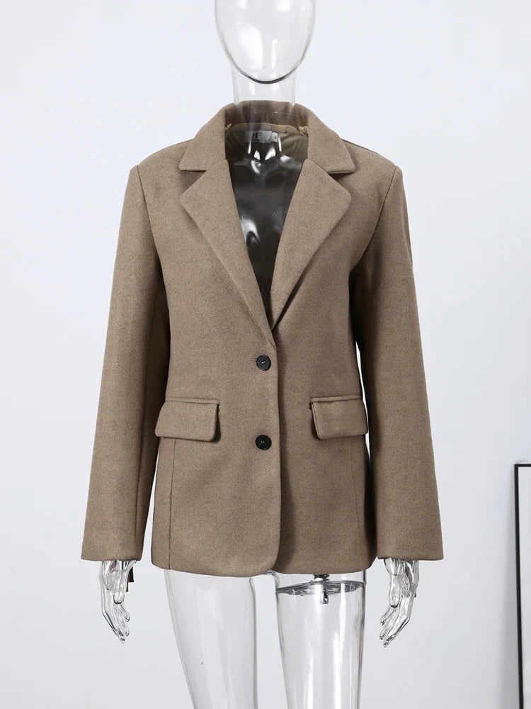 Tassels Woolen Suit Jacket Women Elegant Turn-down Collar Long Sleeve Single Breasted Pocket Autumn Winter Coats New Outerwears