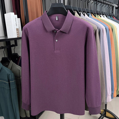 100%pure cotton autumn winter men's high-end designer fashionable long sleeved boutique button casual comfortable polo shirt top