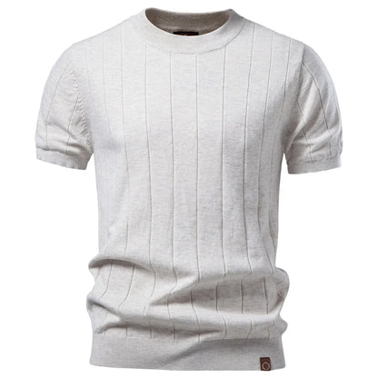 100% Cotton Stripe T-Shirts for Men Solid Color O-Neck Soft Touch Comfortable Casual Summer Wear Top