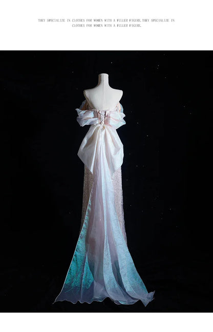 Luxury Elegant Beaded Evening Dresses 2025 New Shoulder Sequins Fishtail Dress Graduation Prom Wedding Dress Engagement Dress
