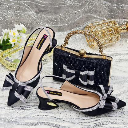 2025 New Olive Green Pointed Toe INS Party Wedding Italy Design Women's High Heels Shoes and Bag to Match Italian