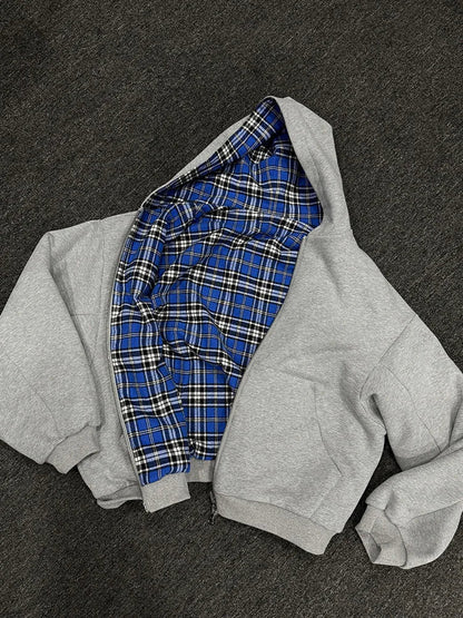 Winter Casual Plaid Print Hoodie Women's Warm Zip-Up Double-Sided Wear Sweatshirt Female Fashion Trendy Loose Hooded 2025 New