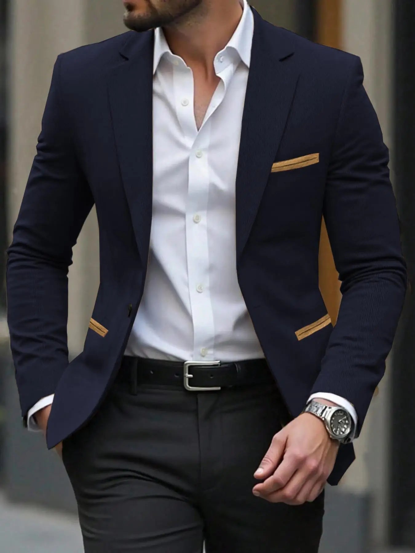 Men's Corduroy Blazer Jacket Medium Thick Business Suit Spring & Fall Season Fitted Design Woven Fabric Style