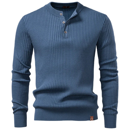 Men's Long Sleeve T-shirt Fall Winter Fashion Knit Slim Fit Polo Sweater Riibed Henry Collar Sweatershirt for Man