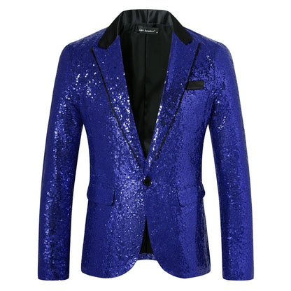 New Men Luxury Sequin Suit One Button Jacket Red / Black Fashion Singer Host Wedding Prom Party Stage Performance Dress Blazer