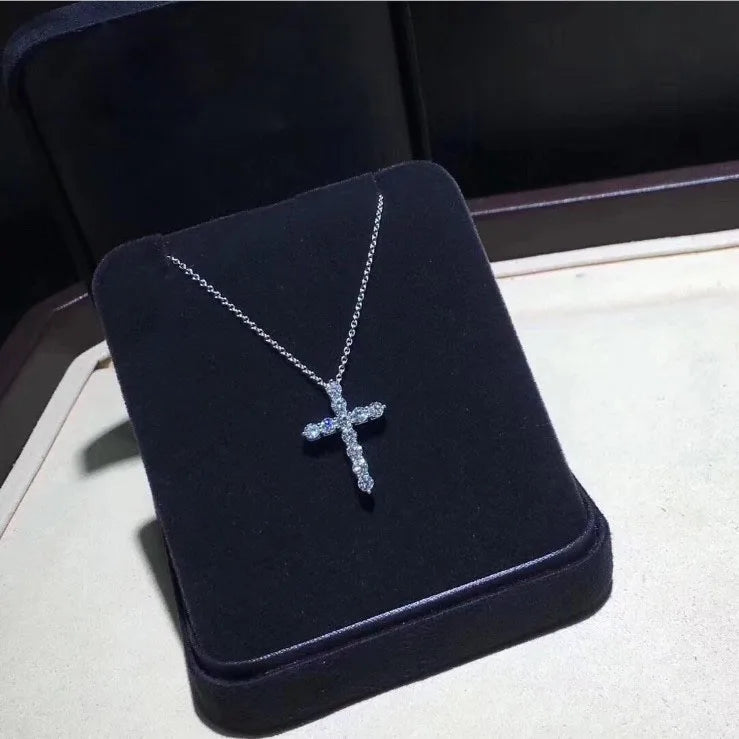 GRA Certified 3.5MM Moissanite Cross Pendant Necklaces for Women S925 Sterling Silver Clavicle Chains Fine Jewelry Gift