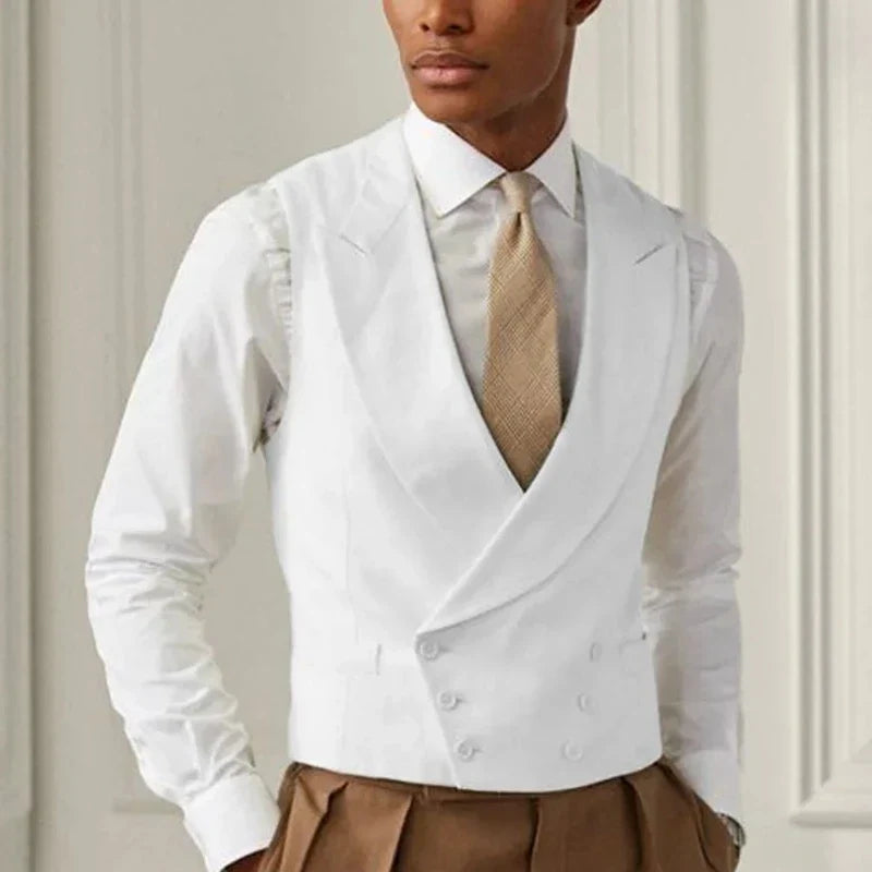 Men Vest White Solid With Lapel Gentleman Business Waistcoat Vintage Regular Slim Wedding Banquet Men Suit Vest