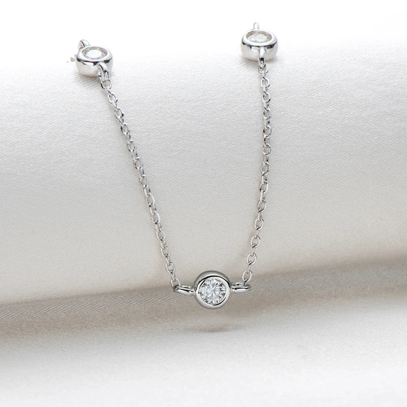 925 Sterling Silver Necklaces Round Cut 2.5mm/4mm Bezel Moissanite Choker Necklace for Women Multilayer Neck Jewelry