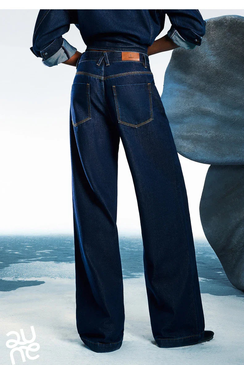 Women Denim Jeans 2025 Spring New Acetate Wide Leg Mid Low Waist Slim Fit Straight Wide Leg Pants