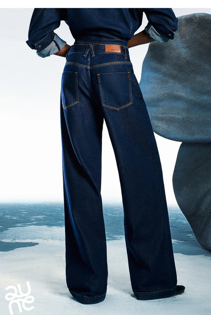 Women Denim Jeans 2025 Spring New Acetate Wide Leg Mid Low Waist Slim Fit Straight Wide Leg Pants
