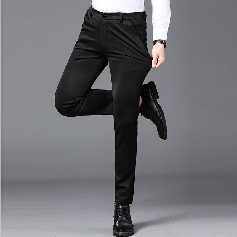 Male Pants Stretch Solid Black Smart Casual Men's Trousers Office Quick Dry Suit Pants New Spring Autumn Korean Straight Pants