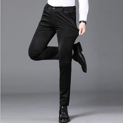 Male Pants Stretch Solid Black Smart Casual Men's Trousers Office Quick Dry Suit Pants New Spring Autumn Korean Straight Pants